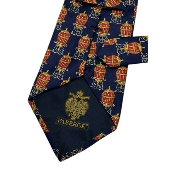 FABERGÉ Men's 100% Silk Necktie LUXURY Tie Blue Red Gold Art W:4.1" EUC - Picture 6 of 6